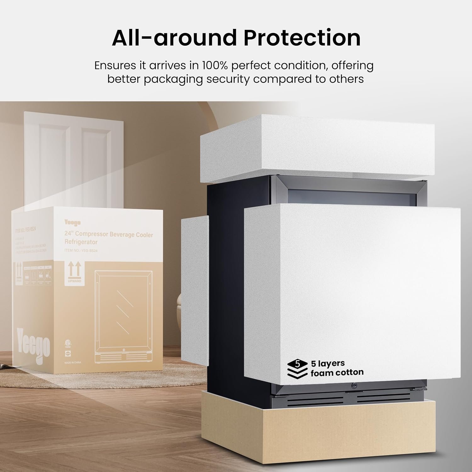Yeego Beverage Refrigerator Cooler - 24 inch 140 Cans Mini Fridge with Glass Door with Lock, 34-54 ℉ Under Counter Refrigerator Built-in for Soda for Bar Bedroom Office - Image 9