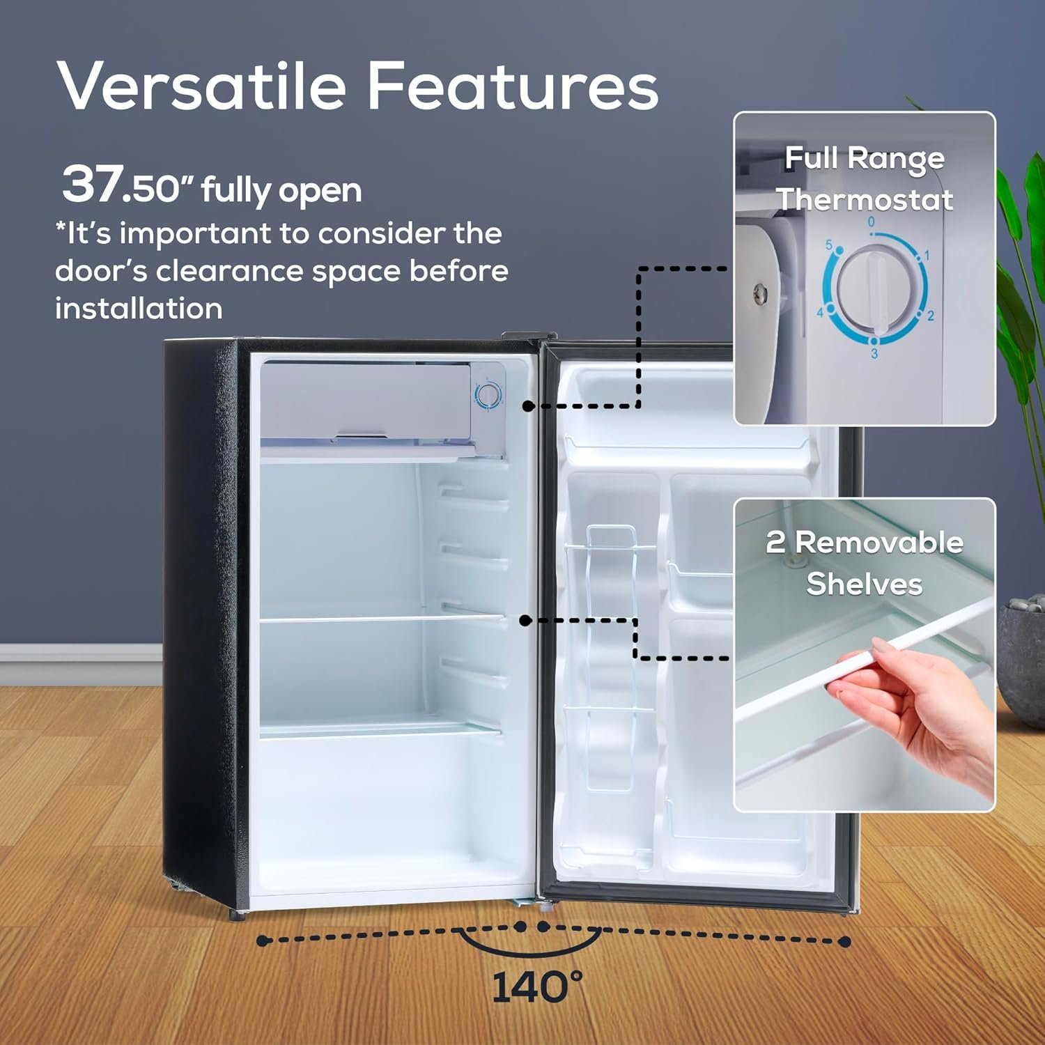 Igloo 3.2 Cu.Ft. Single Door Compact Refrigerator with Freezer - Slide Out Glass Shelf, Perfect for Homes, Offices, Dorms - Platinum - Image 5