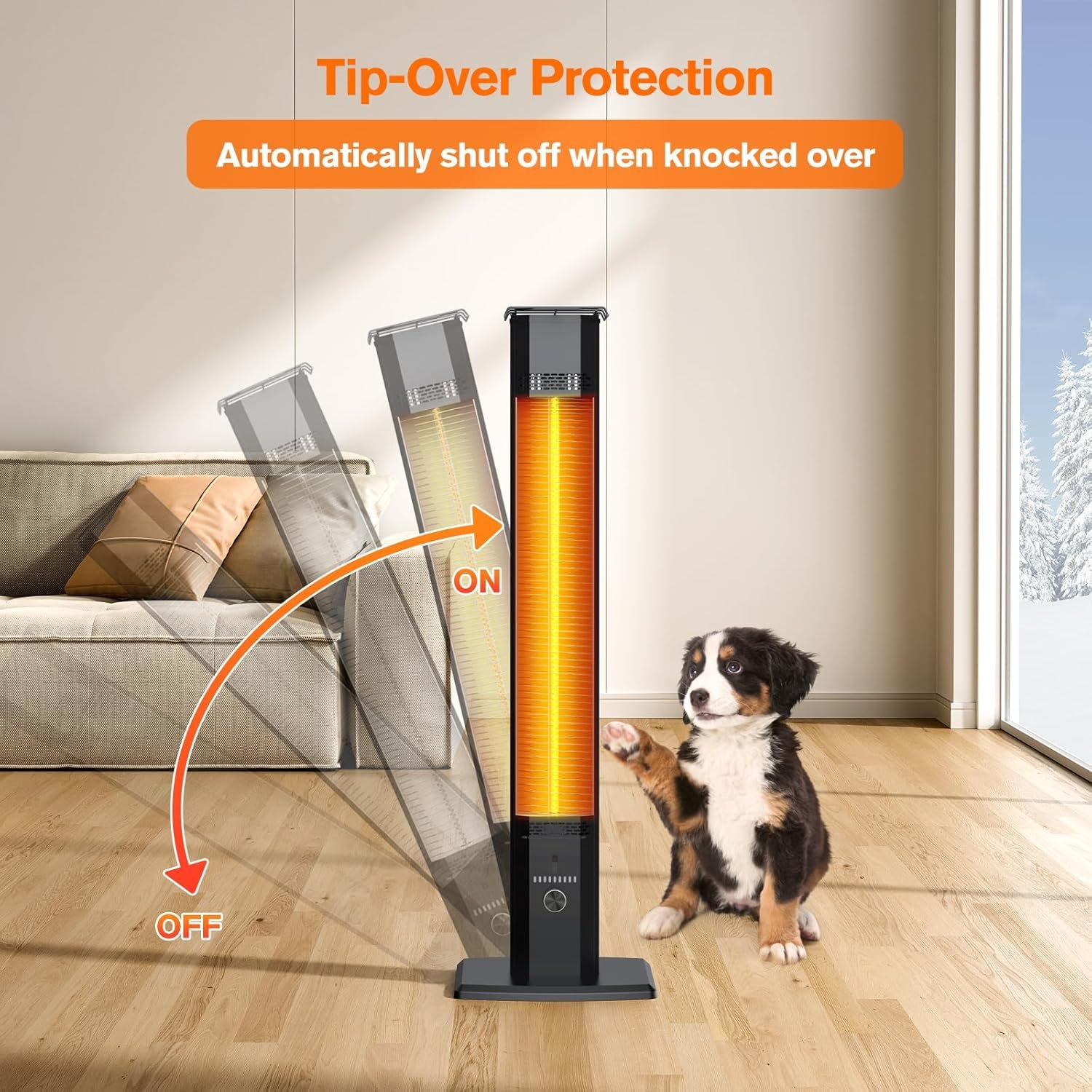 Outdoor Patio Heater, 42in Infrared Heater with Remote, 9 Heat Levels, 9H Timers, Safety Lock, Tip-Over & Overheat Protection, IP65 Waterproof, Electric Heater for Indoor Outdoor Garage Use,Dark Black - Image 4
