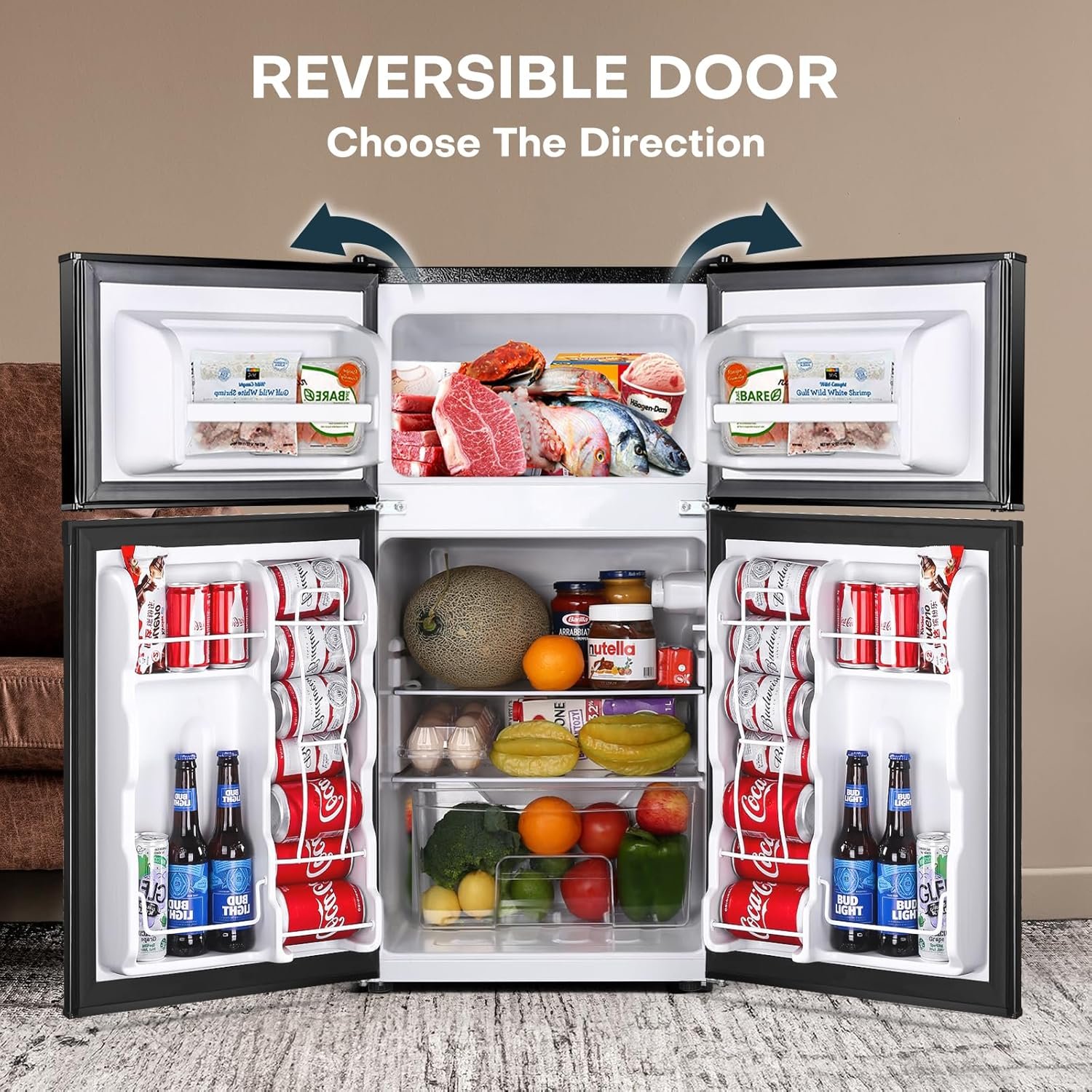 Upstreman 3.2 Cu.Ft Mini Fridge with Freezer, Double Door Mini Fridge, Adjustable Thermostat, Mini Refrigerator for Dorm, Office, Bedroom, Black-BD321 - Image 4
