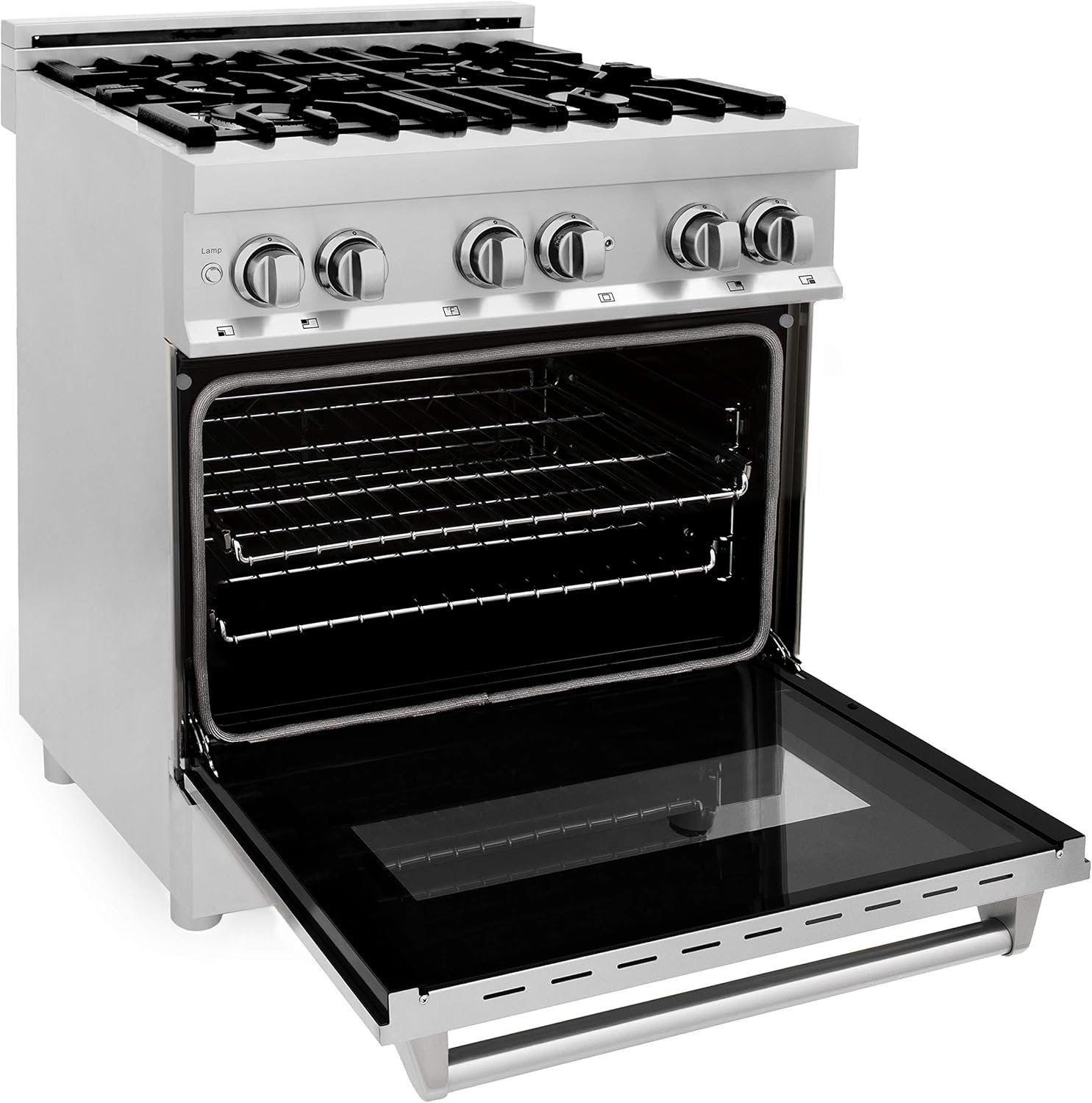 ZLINE 30 Inch 4.0 Cubic Foot Stainless Steel Dual Fuel Range with 4 Burner Porcelain Cooktop, Gas Stove, Cast Iron Grill, and Electric Convection Oven - Image 3