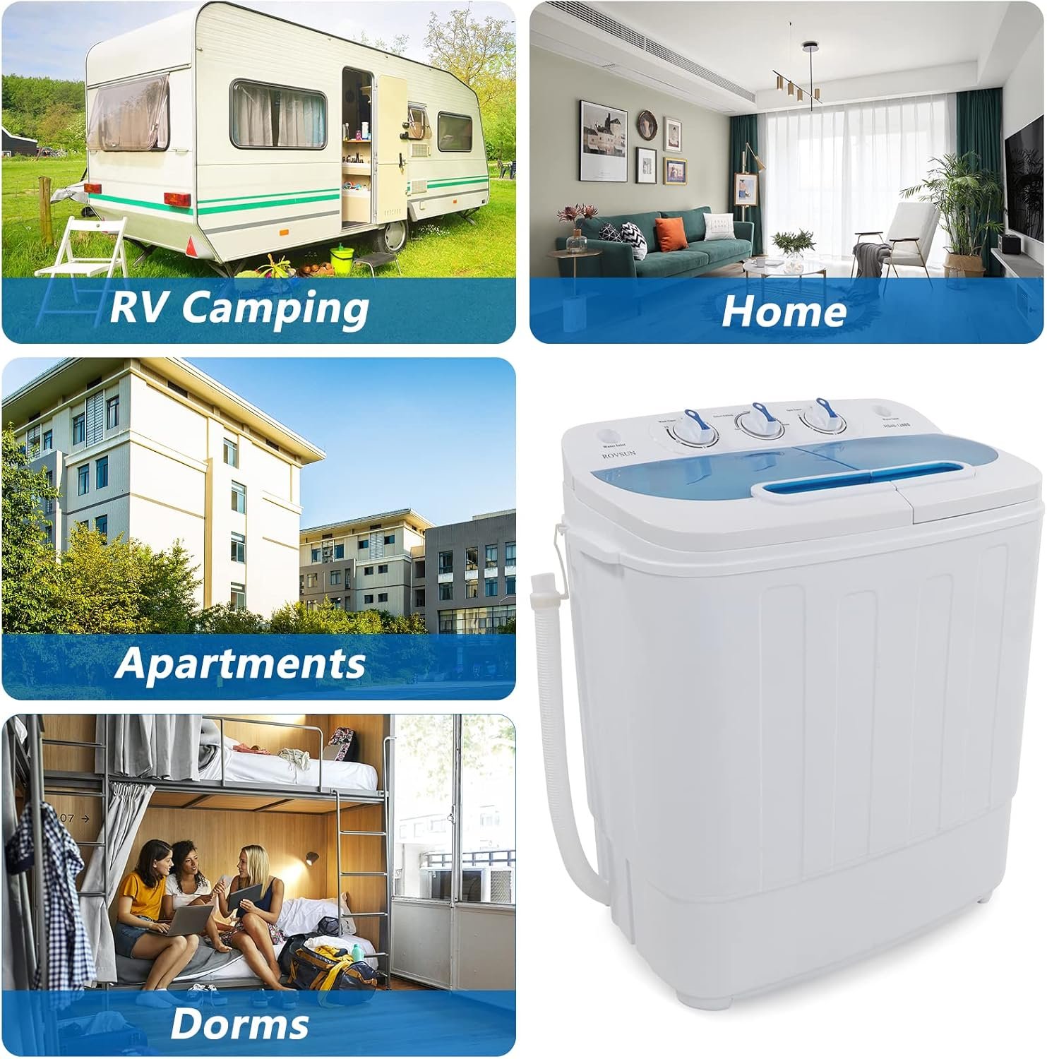 ROVSUN 15LBS Portable Washing Machine, Electric Washer and Dryer Combo with Washer(9lbs) & Spiner(6lbs) & Built-in Pump Draining for Home RV Camping Dorm College Apartment - Image 7
