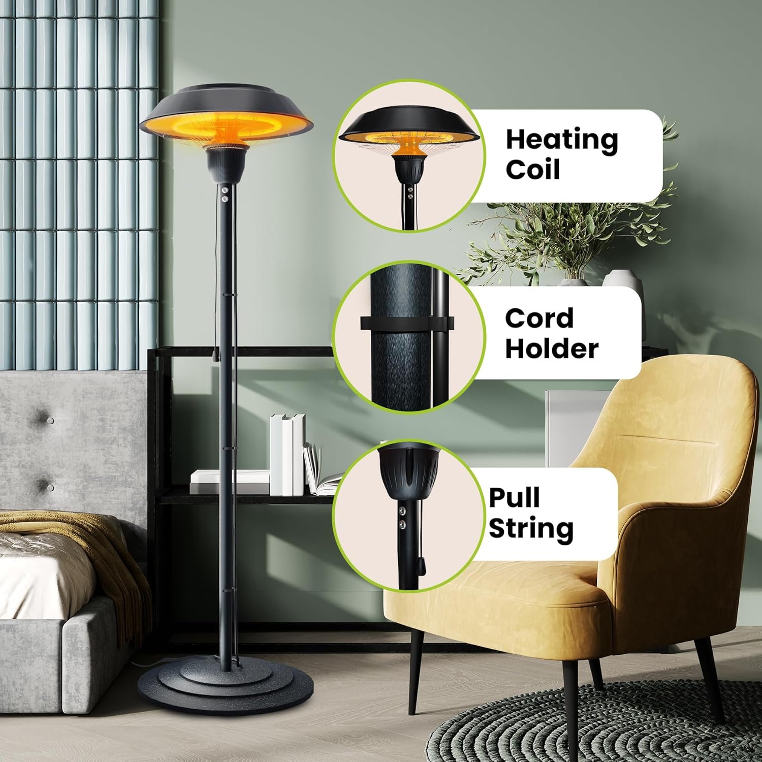 Indoor & Outdoor 1500W Electric Infrared Patio Heater, Waterproof & Tip-Over Protection, Perfect for Garden, Balcony - Image 4
