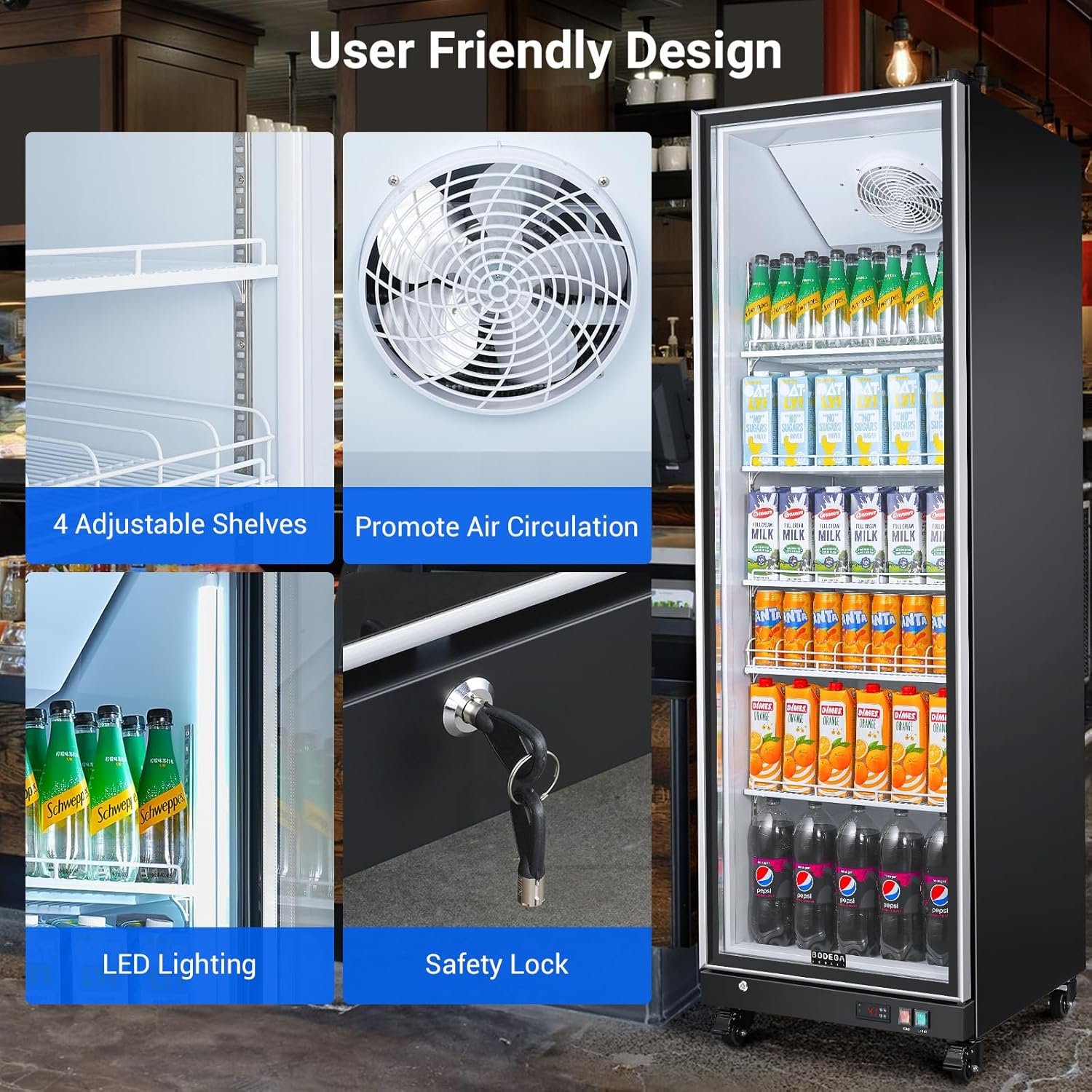 BODEGACOOLER Commercial Merchandiser Refrigerator,18.1Cu.Ft Commercial Display Refrigerator Glass Door,Upright Large Beverage Display Bar Cooler with Soft LED Light,Adjustable Shelves,Aluminum Door - Image 6