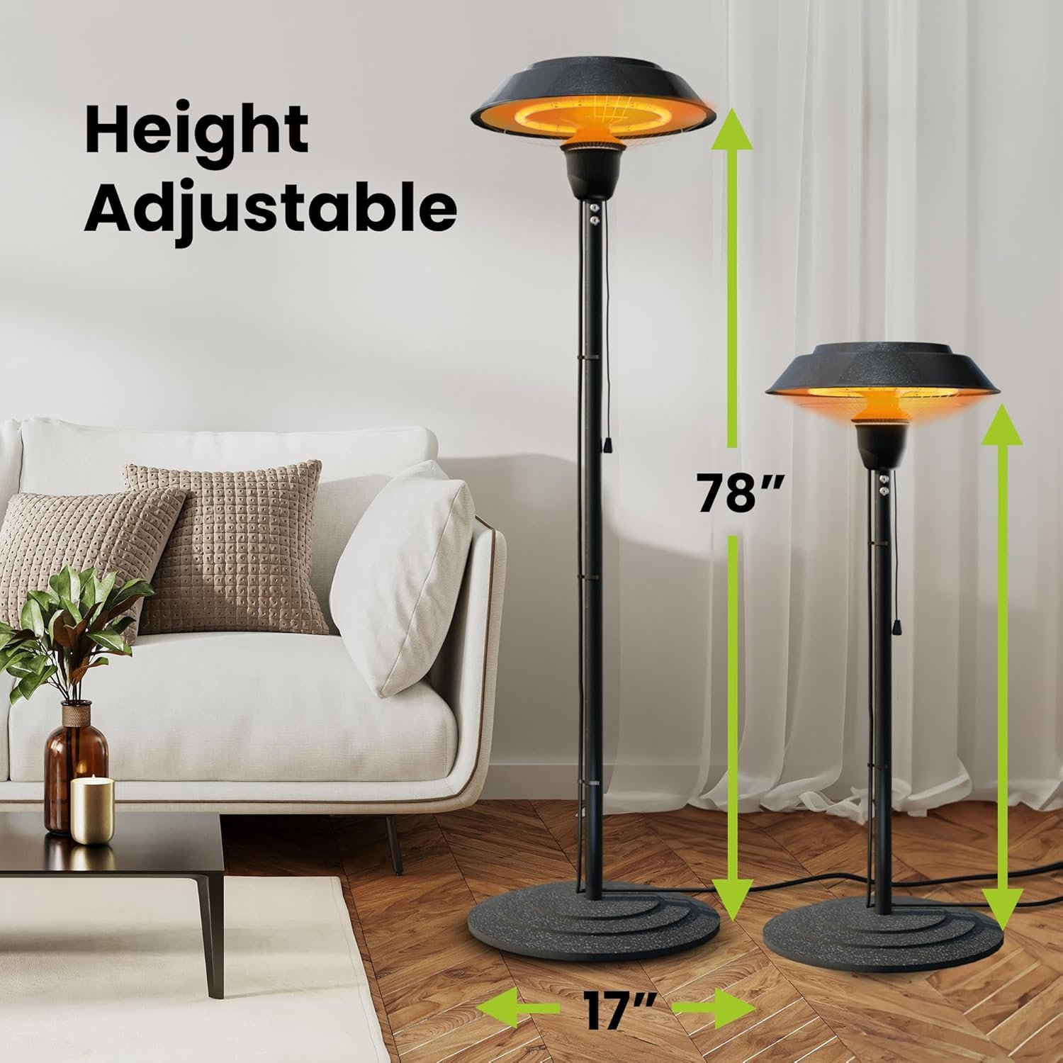 Indoor & Outdoor 1500W Electric Infrared Patio Heater, Waterproof & Tip-Over Protection, Perfect for Garden, Balcony - Image 3