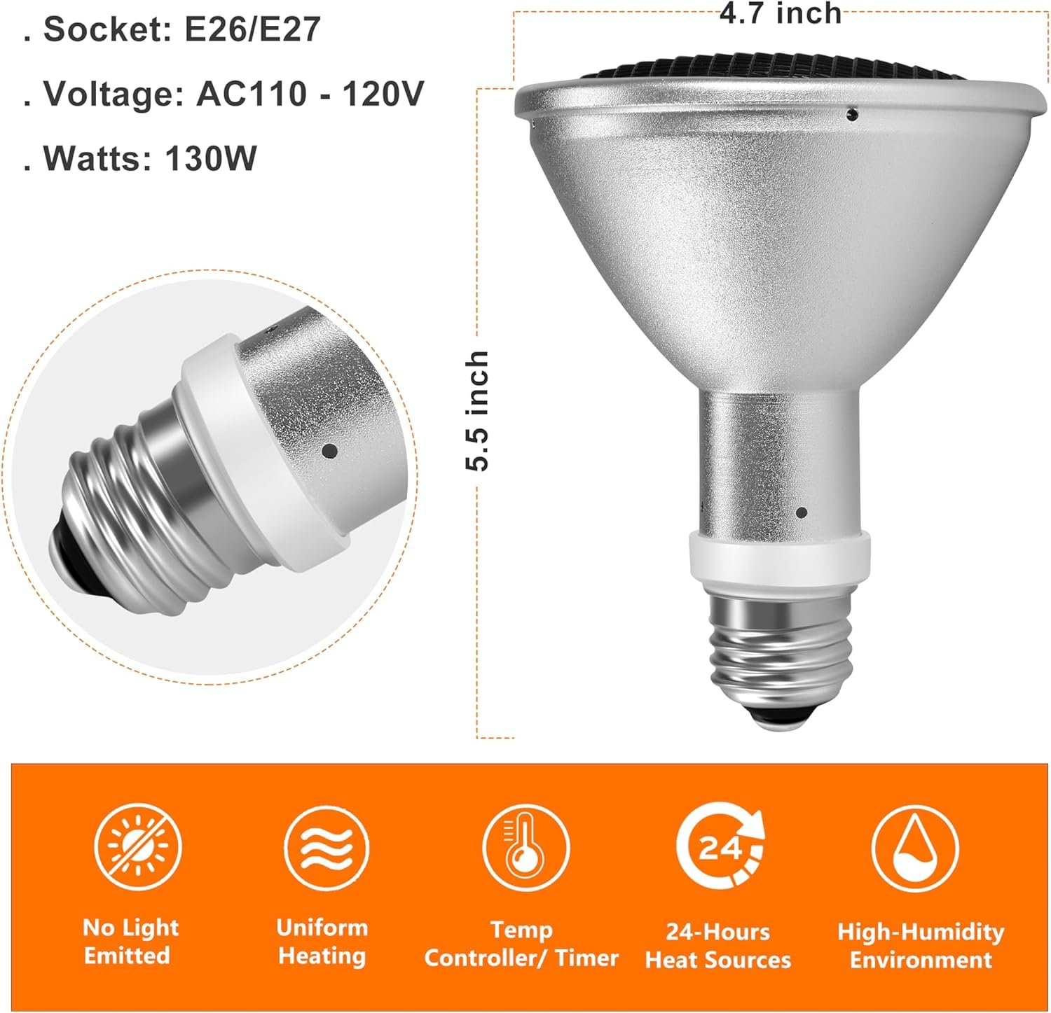 Deep Heat Projector Reptile 130W Infrared Reptile Heat Lamp Bulbs Reptile Light - Image 3