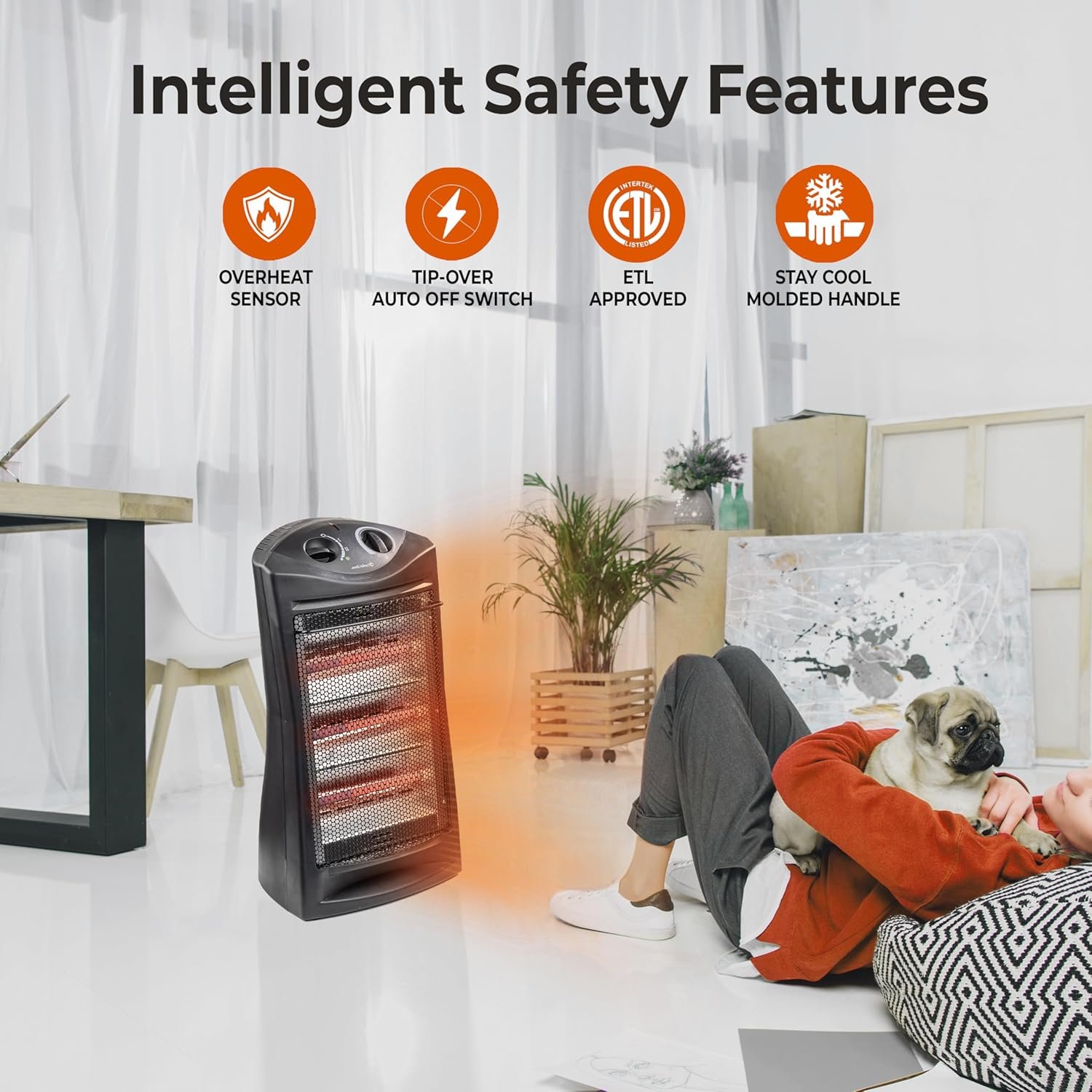 Comfort Zone Space Heaters for Indoor Use, Portable Electric Heater, Adjustable Thermostat, Infrared Heat, Quartz Tower Space Heater with 2 Heat Settings, Bedroom Heater, Black - Image 6