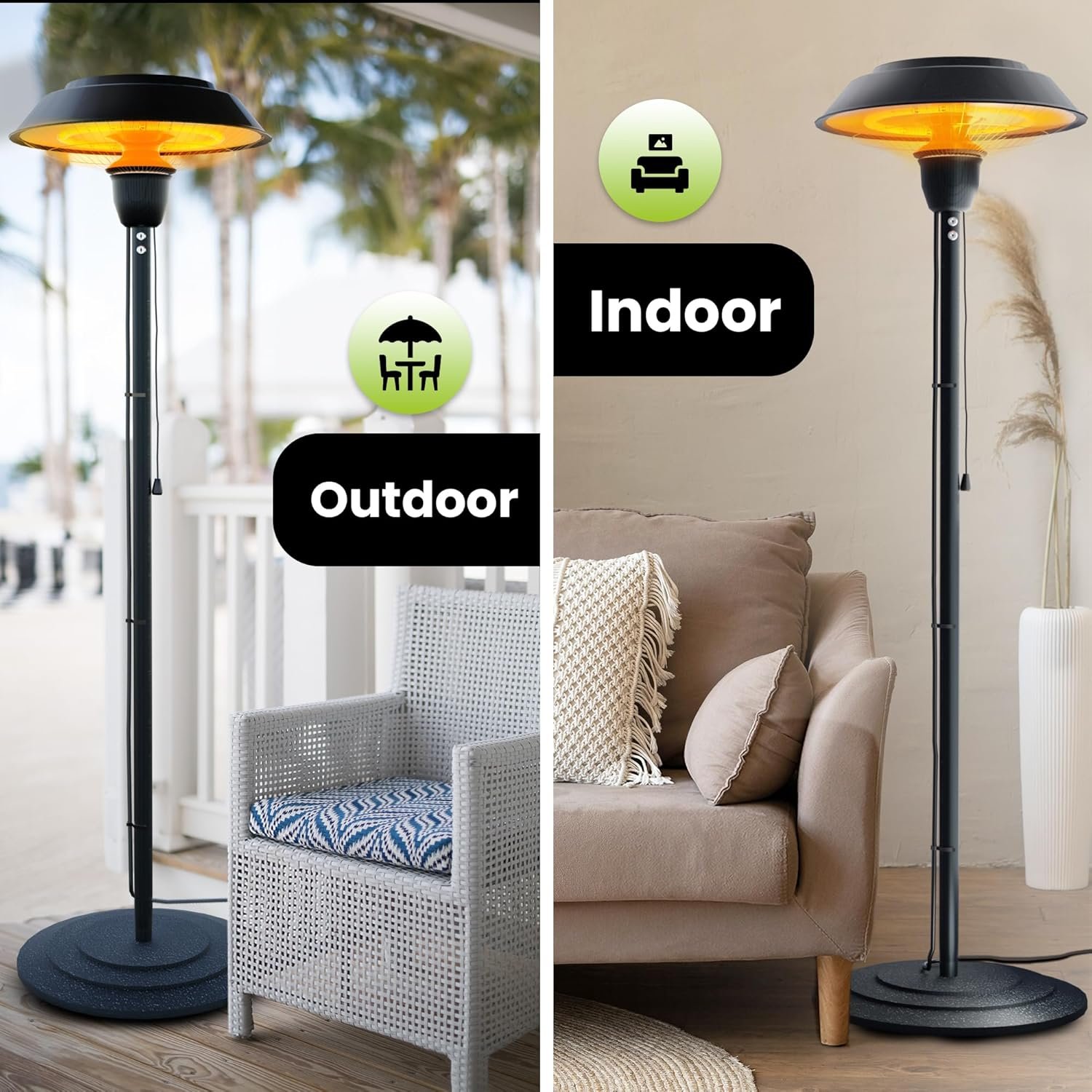 Indoor & Outdoor 1500W Electric Infrared Patio Heater, Waterproof & Tip-Over Protection, Perfect for Garden, Balcony - Image 7