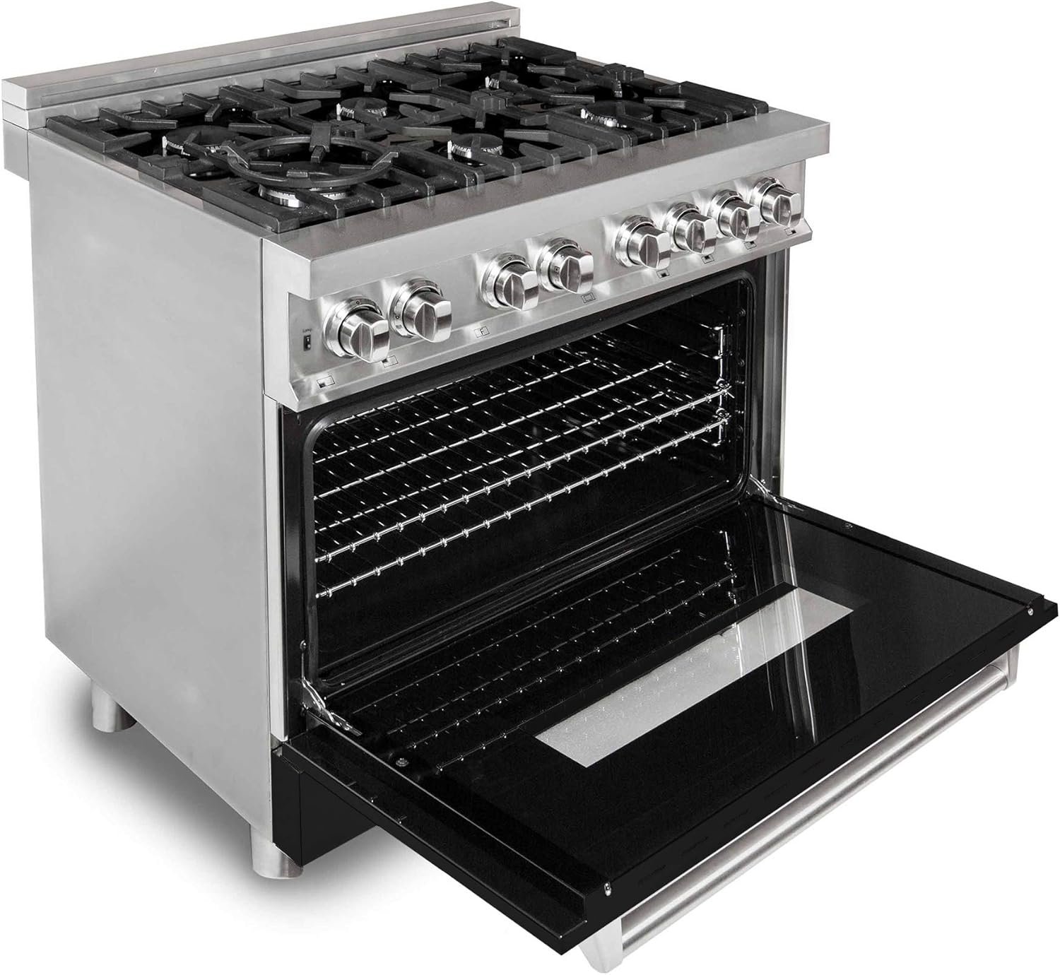 ZLINE 36 in. 4.6 cu. ft. Legacy Dual Fuel Range with 6 Burner Gas Cooktop and Electric Convection Oven in Stainless Steel and Black Matte Door (RA-BLM-36) - Image 2