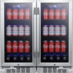 EdgeStar CBR902SGDUAL 30 Inch Wide 160 Can Built-In Side by Side Beverage Cooler with Blue LED Lighting