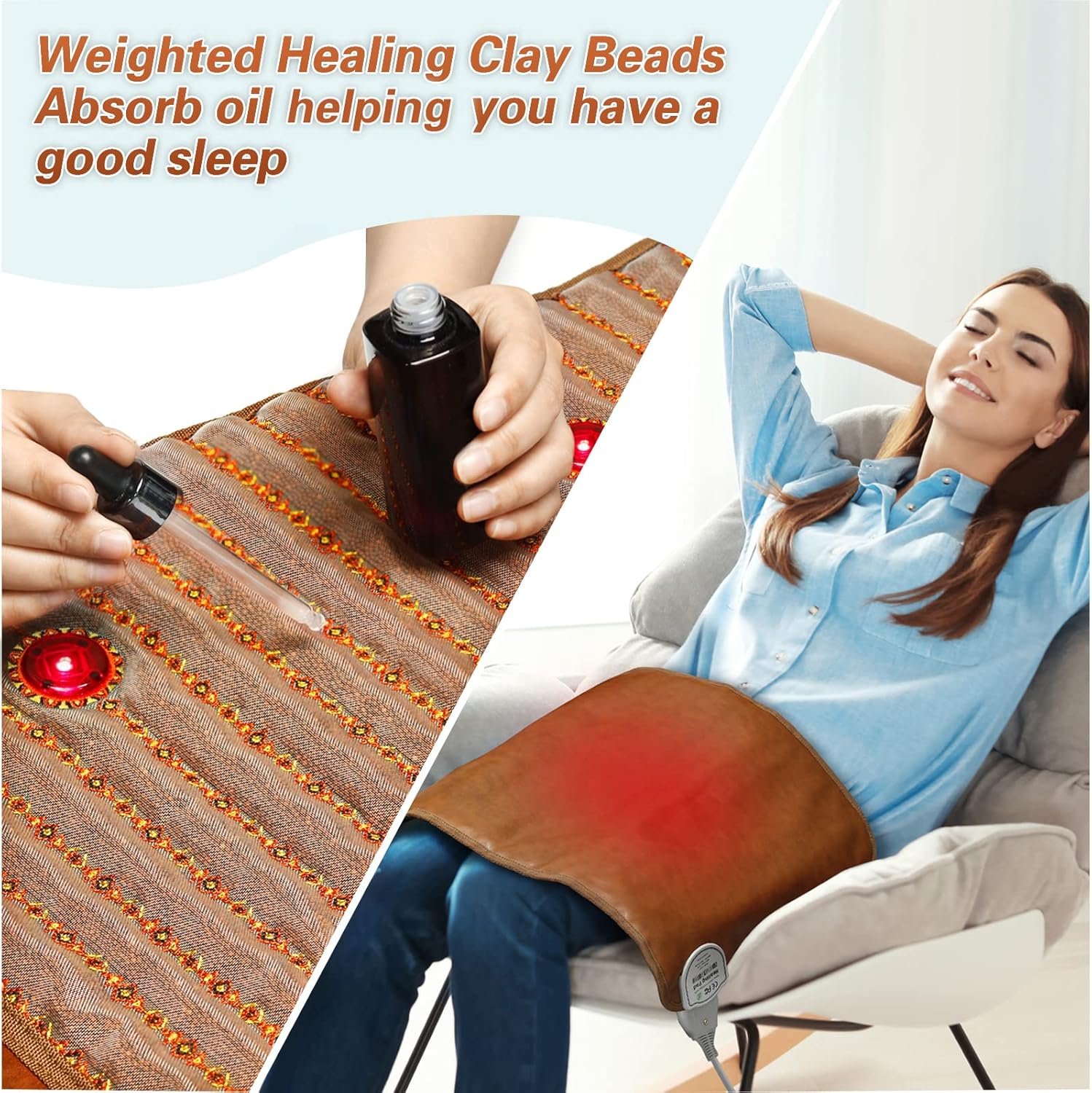 UTK Far Infrared Heating Pad for Back Pain Relief, Full Size Back Heating Pad with Heat Therapy, Weighted Heating Pad with Fast Heating, 4 Photon Lamps, Auto Shut Off (16'' x 24'') - Image 3