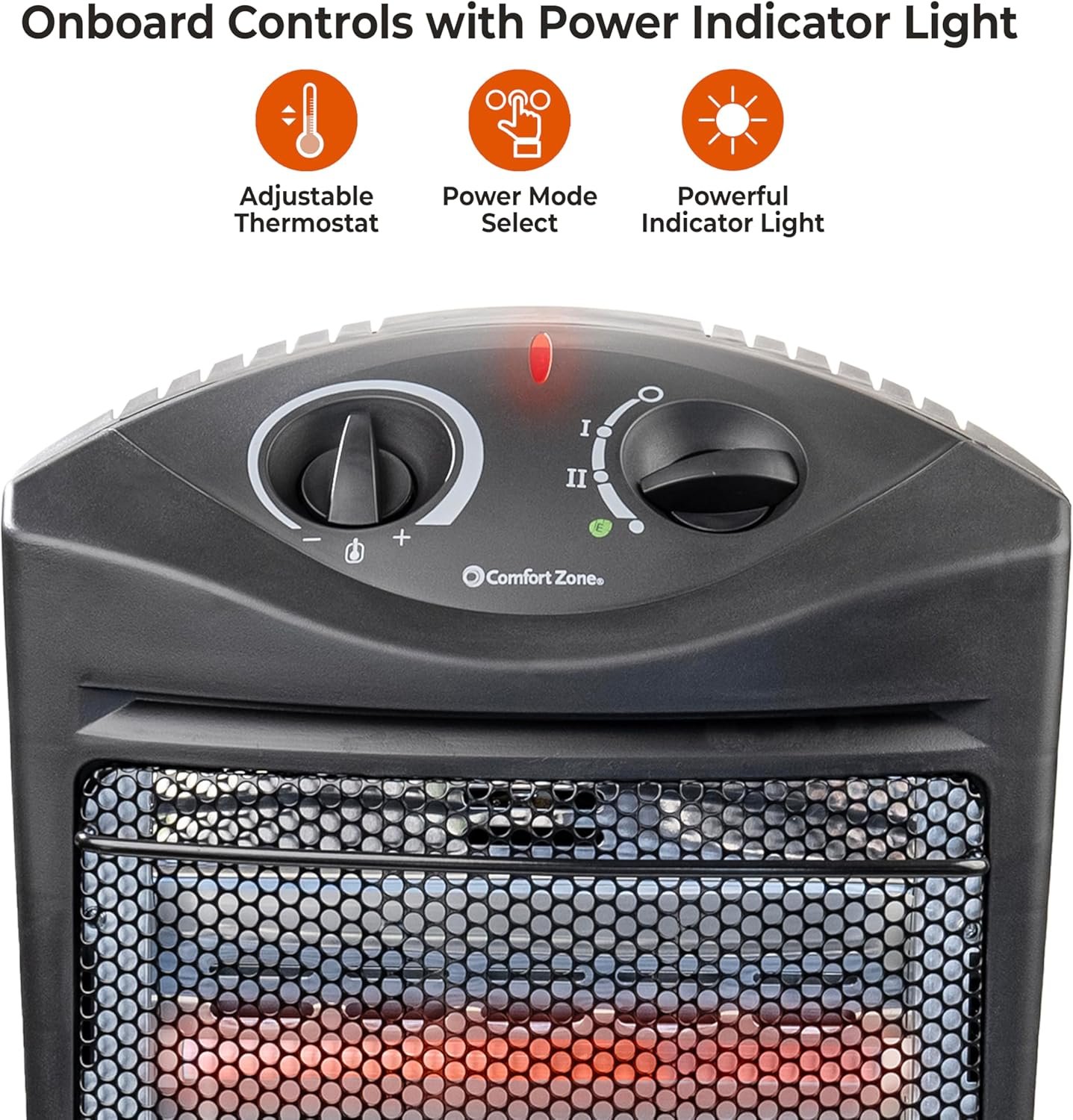 Comfort Zone Space Heaters for Indoor Use, Portable Electric Heater, Adjustable Thermostat, Infrared Heat, Quartz Tower Space Heater with 2 Heat Settings, Bedroom Heater, Black - Image 4
