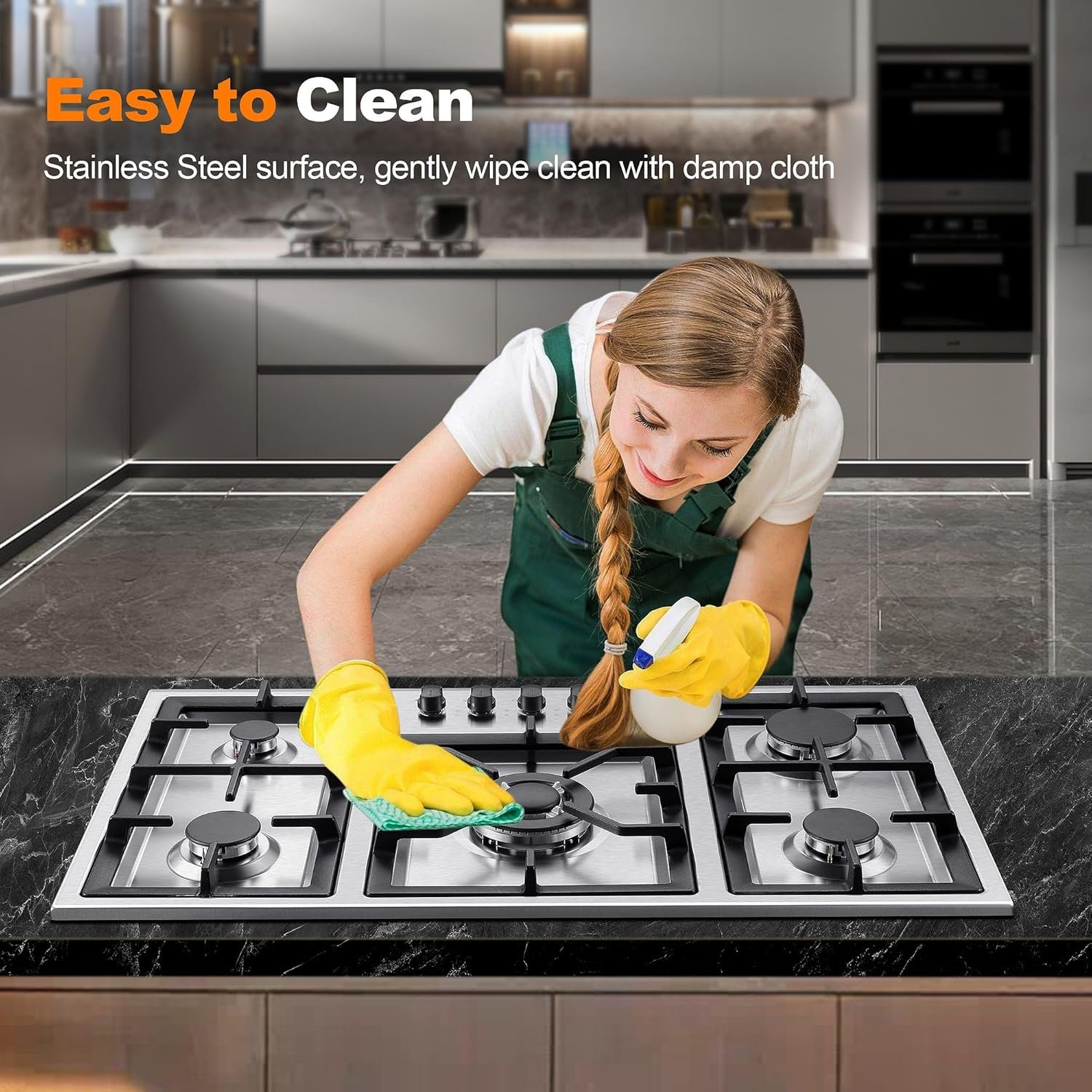 36 Inch Gas Cooktop, 5 Burner Gas Stove Top Total 34,588 BTU, Built-in Stainless Steel 36 Inch Gas Hob with Thermocouple Protection, LPG/NG Convertible Propane Cooktop - Image 7