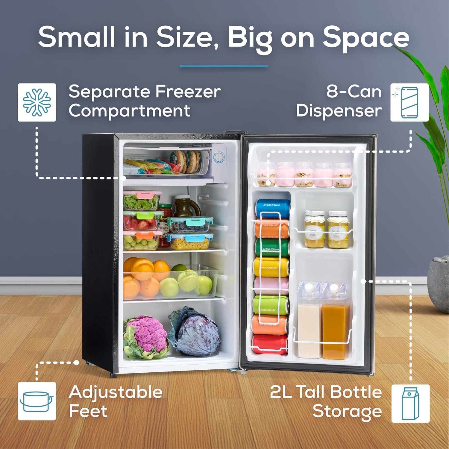 Igloo 3.2 Cu.Ft. Single Door Compact Refrigerator with Freezer - Slide Out Glass Shelf, Perfect for Homes, Offices, Dorms - Platinum - Image 3