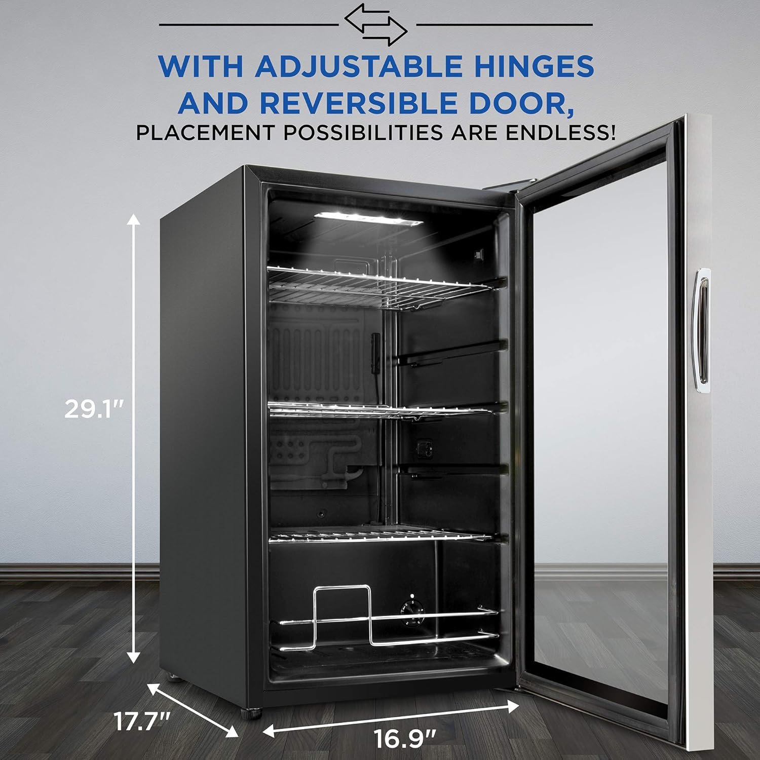 Ivation 101 Can Beverage Refrigerator | Freestanding Ultra Cool Mini Drink Fridge | Beer, Cocktails, Soda, Juice Cooler for Home & Office | Reversible Glass Door & Adjustable Shelving, Stainless Steel - Image 4