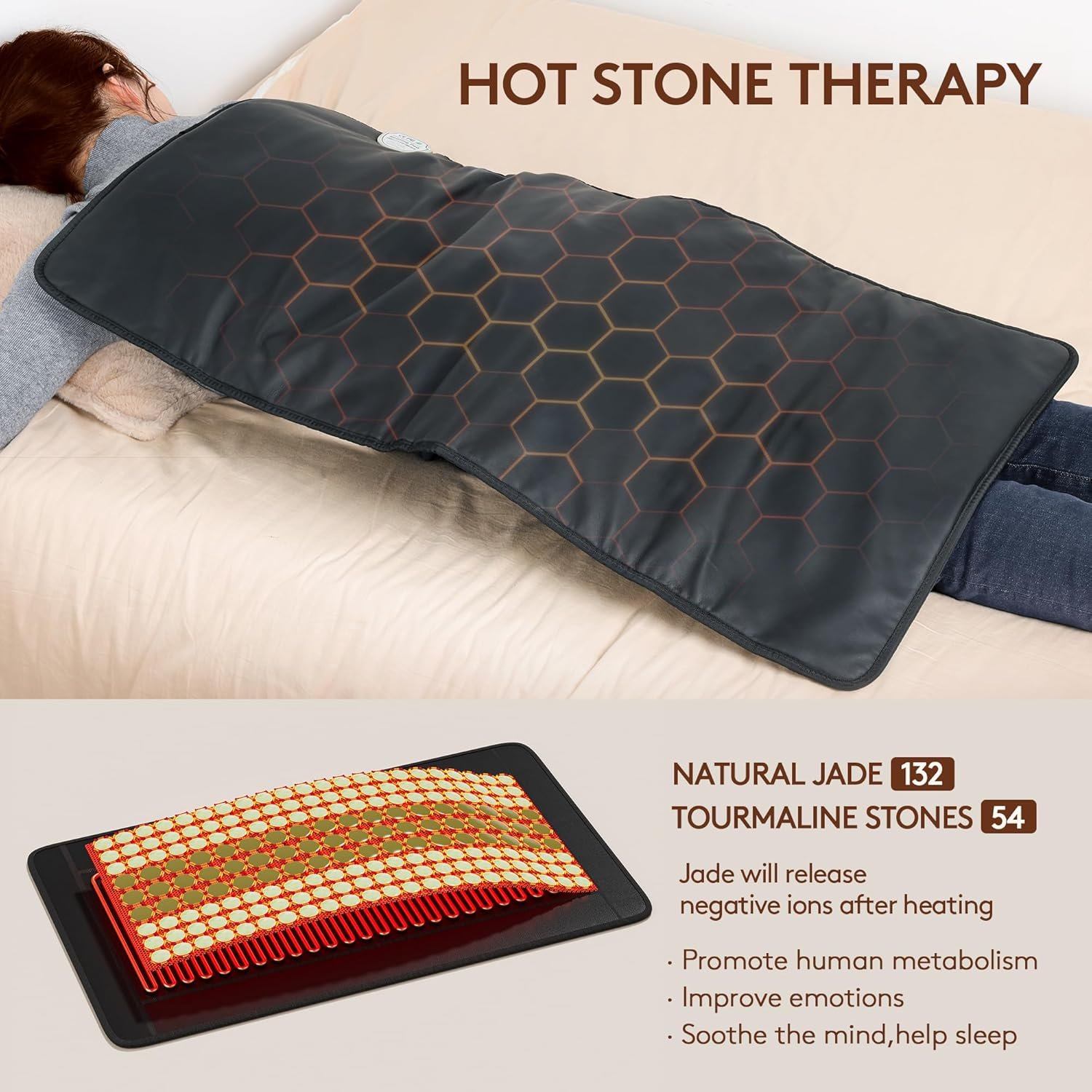 UTK Far Infrared Heating Pad for Back, Full Back Infrared Heating Pad, Weight Heating pad with132 Jade & 54 Tourmaline Stones,160 Watt Fast Heat Up, Larger Size:21x38 Inches - Image 3