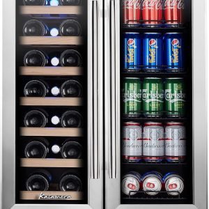 24 Inch Wine and Beverage Fridge, Wine Refrigerator Dual Zone Hold 20 Bottles and 78 Cans,Built-In or Freestanding Digital Touch Control