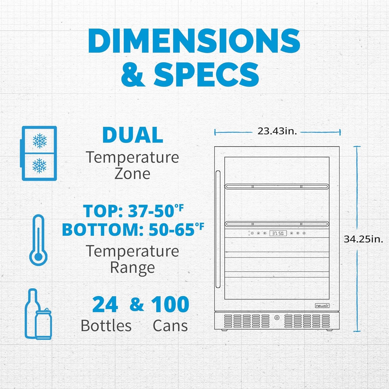 NewAir 24" Wine and Beverage Refrigerator, 24 Bottle and 100 Can Dual Zone Drink Cooler, Black Stainless Steel Built-in Beer and Wine Cooler Refrigerator for Kitchen Cabinet, Bar Cabinet, Home Office - Image 8