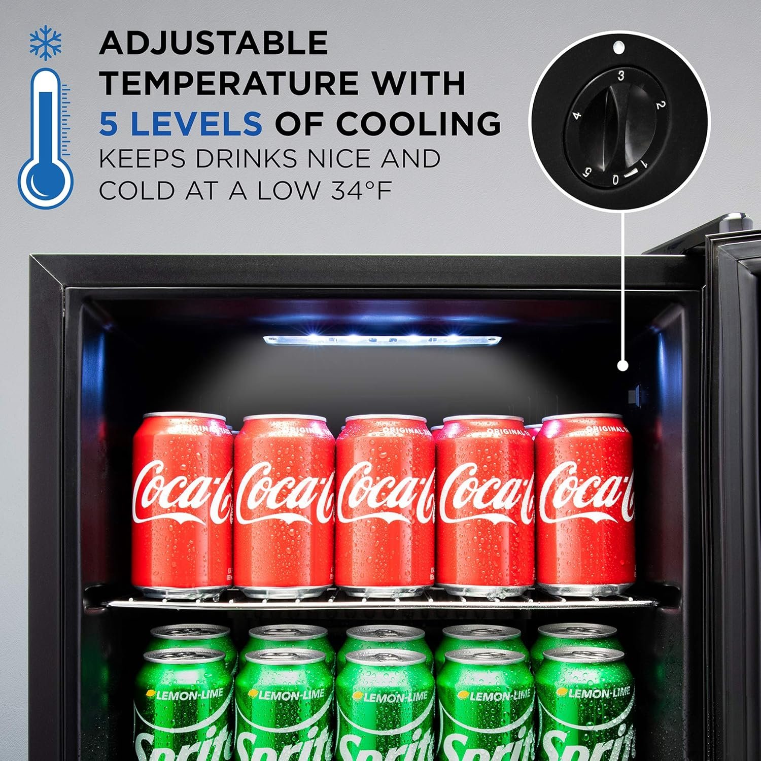 Ivation 101 Can Beverage Refrigerator | Freestanding Ultra Cool Mini Drink Fridge | Beer, Cocktails, Soda, Juice Cooler for Home & Office | Reversible Glass Door & Adjustable Shelving, Stainless Steel - Image 2