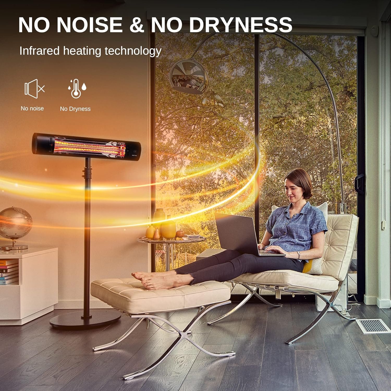 EAST OAK Electric Patio Heater, 1500W Wall Mounted & Standing Outdoor Indoor Infrared Electric Heater with IP65 Waterproof, Overheating Protection & Tip-over, 3 Heat Settings & 24H Timing - Image 3