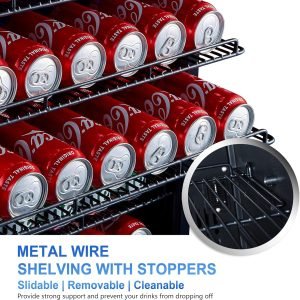 Phiestina Beverage Refrigerator 24Inch, 175 Cans Indoor/Outdoor Undercounter Beverage Cooler Refrigerator Stainless Steel Beer Fridge with Safety Lock Built-in/Freestanding-Silver Foam Door