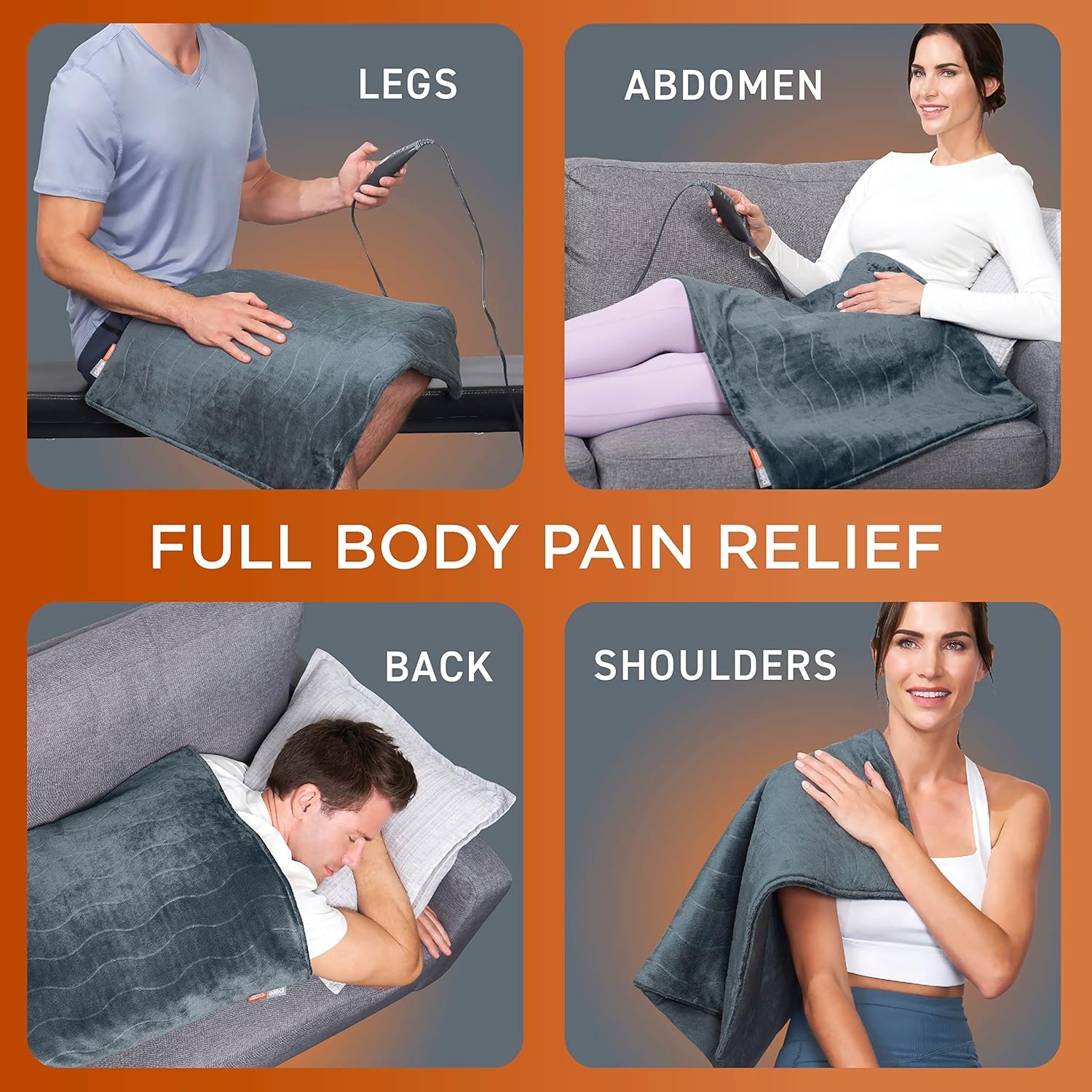 Pure Enrichment PureRelief Pro Far Infrared Ultra-Wide Heating Pad - Muscle Relief for Back, Neck, Shoulder, & Knee Pain in Athletes, 4 Heat Settings, Dry/Moist Heat, 20” x 24” Wide Size (Iron Gray) - Image 4