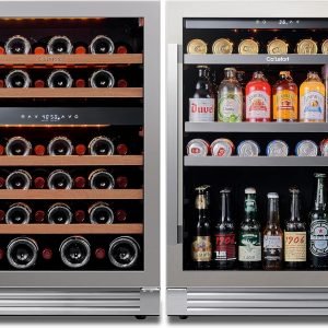Ca'Lefort Wine Beverage Refrigerator Bundle - 48 Inch 34-65°F Drink Fridge Glass Door, 3 LED Dual Zone Wine Fridge Built-in or Freestanding, Holds 180 Cans and 46 Bottles (11.3 Cu.ft)