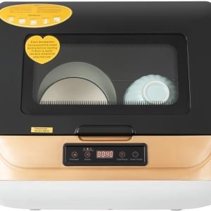 Washing Dishes Machine, Portable Countertop Dishwashers, 17.72x15.75x17.3in Compact Dishwashers With 2 Gal Water Tank & Inlet and Outlet Hose, 3 Programs, 360° Rotating Spray, Practical Filter, Gold