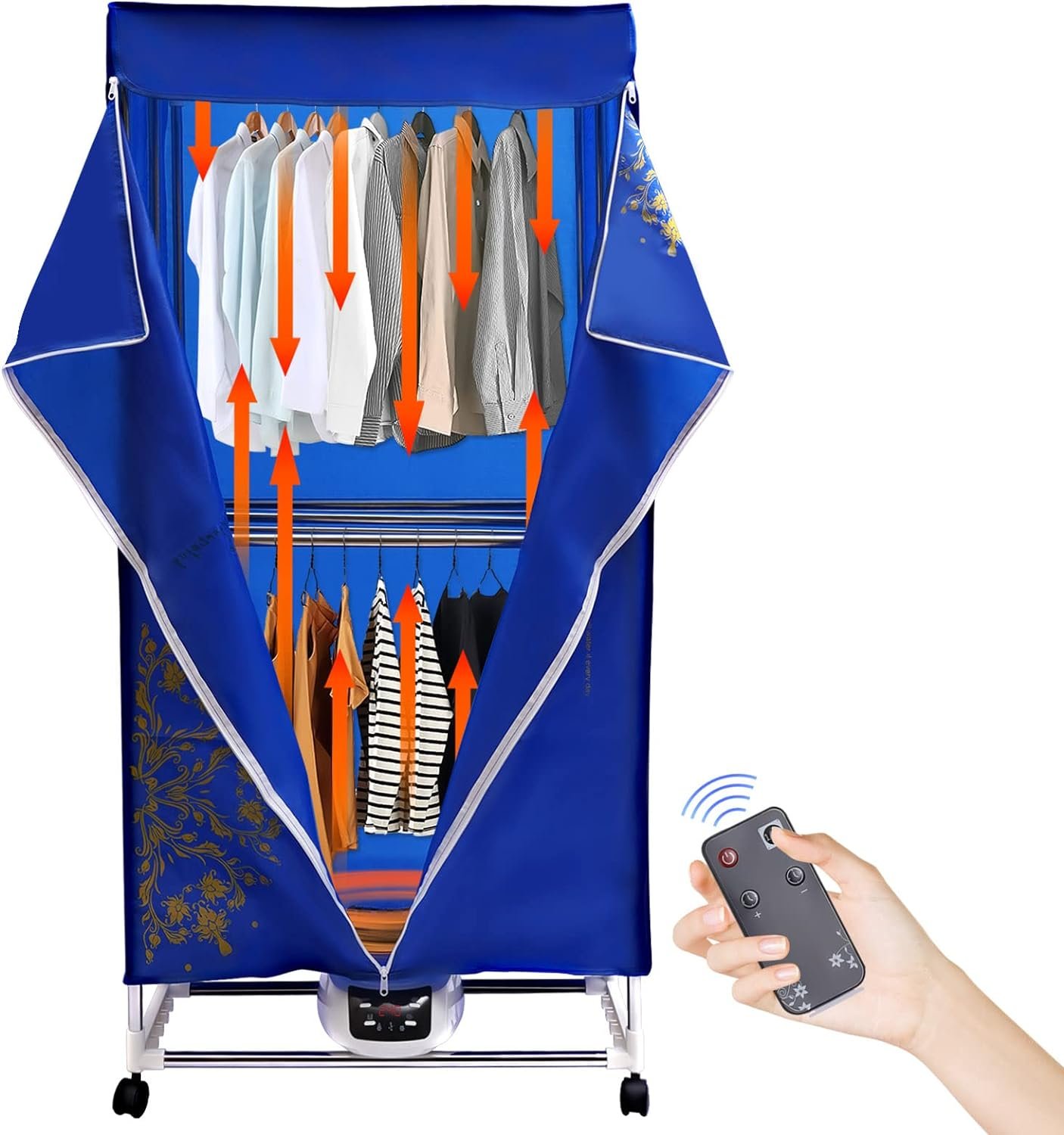 Portable Clothes Dryer 1200-1500W New Generation Electric Clothes Drying with Remote Control, Folding Wardrobe Drying Machine for Home, Apartment, Hotel, Timing Function, 3 Gears Adjustment
