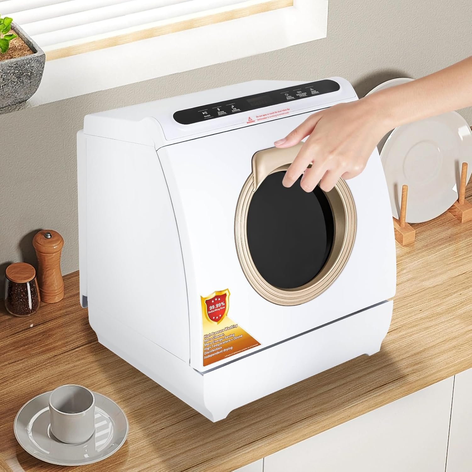 Countertop Dishwasher for Apartments RVs Dormitories Boats Campers Portable Dishwasher with 7L Built-in Water Tank 5 Programs 360° Dual Spray Air-dry Function Mini White - Image 9