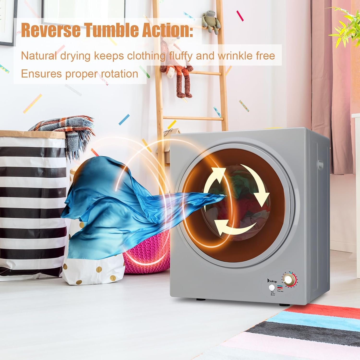 Compact Clothes Dryer, Compact Portable Household Clothes Dryer, 1.5 Cu. Ft. 850W Electric Dryer with Stainless Steel Drum Black and White Mechanical Control ETL Certification - Image 7
