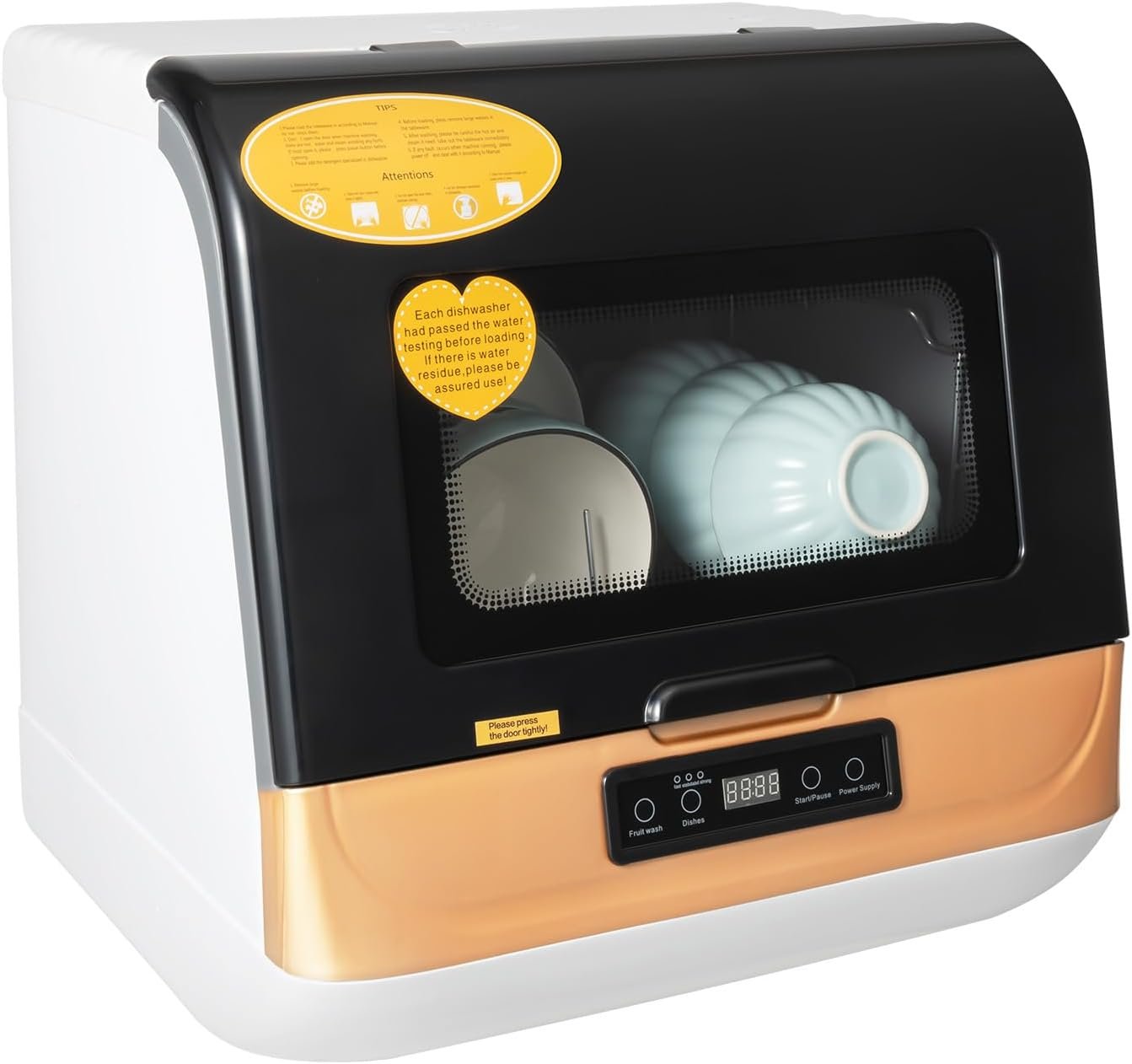 Portable Countertop Dishwasher, Compact Dishwasher with 3 Washing Programs, Hot Air Drying, Mini Dishwasher Portable Dishwasher for Small Apartments, Dorms and RVs - Water Pipe Included