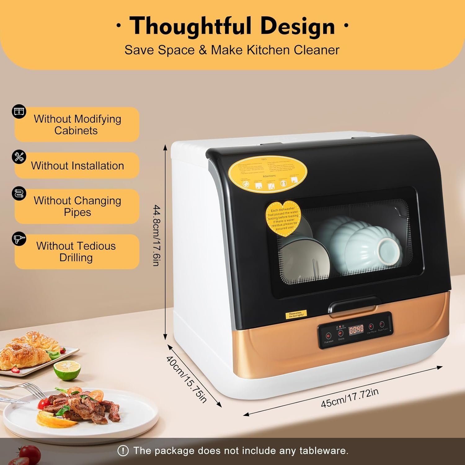Portable Countertop Dishwasher, Compact Dishwasher with 3 Washing Programs, Hot Air Drying, Mini Dishwasher Portable Dishwasher for Small Apartments, Dorms and RVs - Water Pipe Included - Image 5