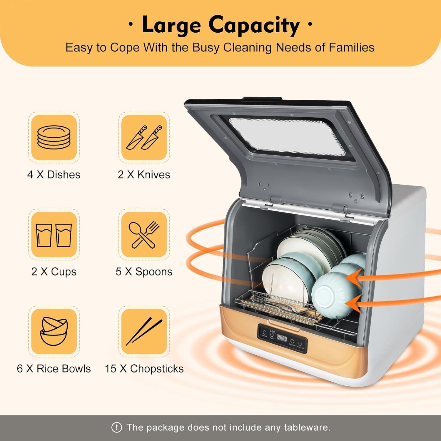 Portable Countertop Dishwasher, Compact Dishwasher with 3 Washing Programs, Hot Air Drying, Mini Dishwasher Portable Dishwasher for Small Apartments, Dorms and RVs - Water Pipe Included - Image 6