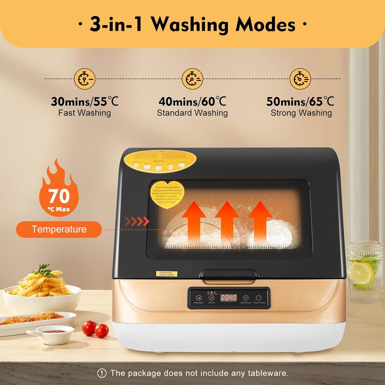 Portable Countertop Dishwasher, Compact Dishwasher with 3 Washing Programs, Hot Air Drying, Mini Dishwasher Portable Dishwasher for Small Apartments, Dorms and RVs - Water Pipe Included - Image 7