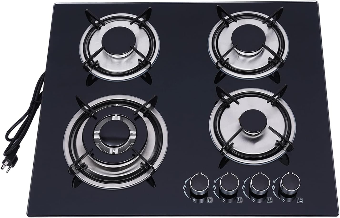Gas Cooktop 4 Burners, Stainless Steel Burner Stove, Lpg With Adapter Top Stoves, Gas Stove Top For Kitchen, Apartment,Indoor,Rv