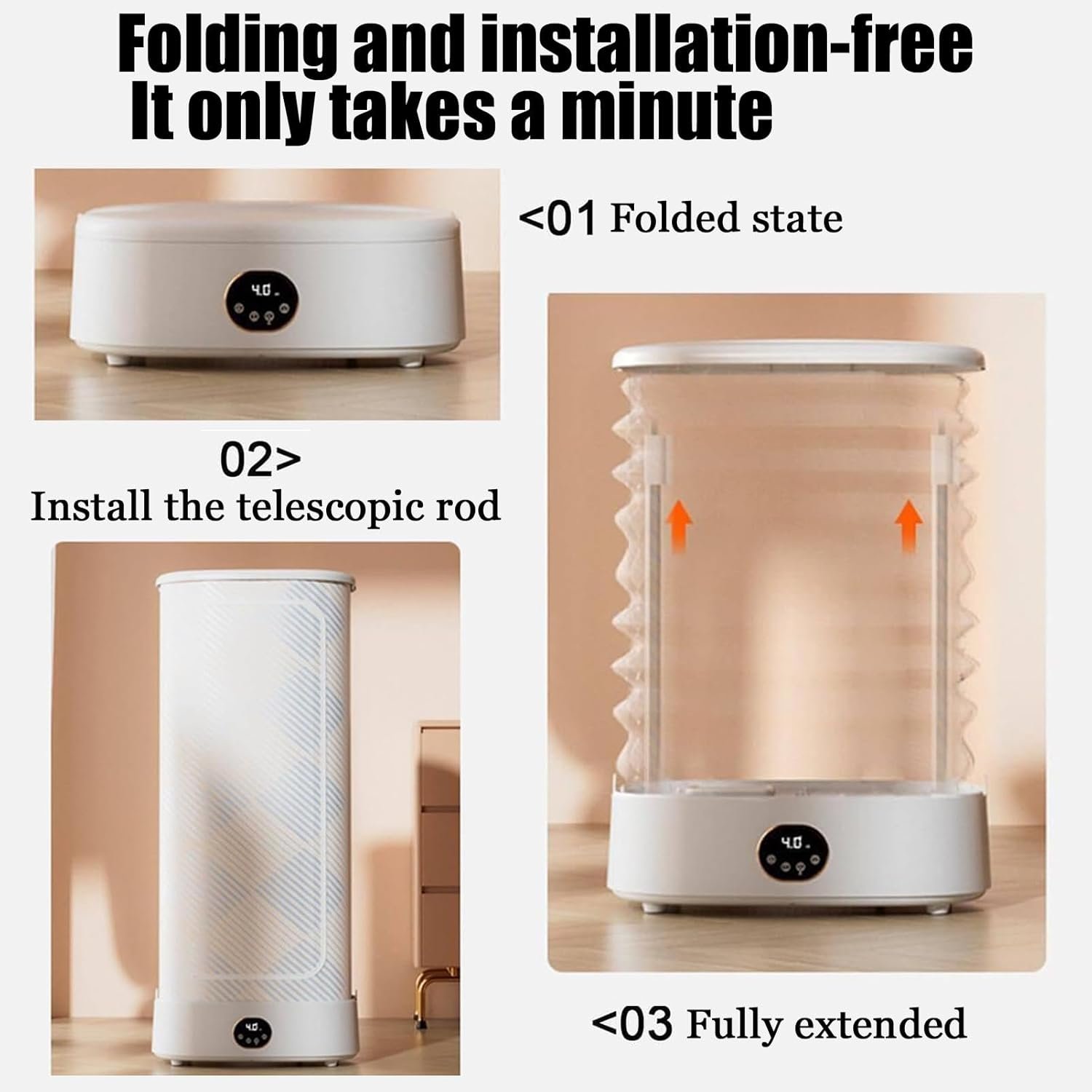 Portable Clothes Dryer, Vertical Foldable Dryer with Timer Function, Compact Electric Dryer for Apartments for Clothes & Fabric & Shoe with Remote Control - Image 4