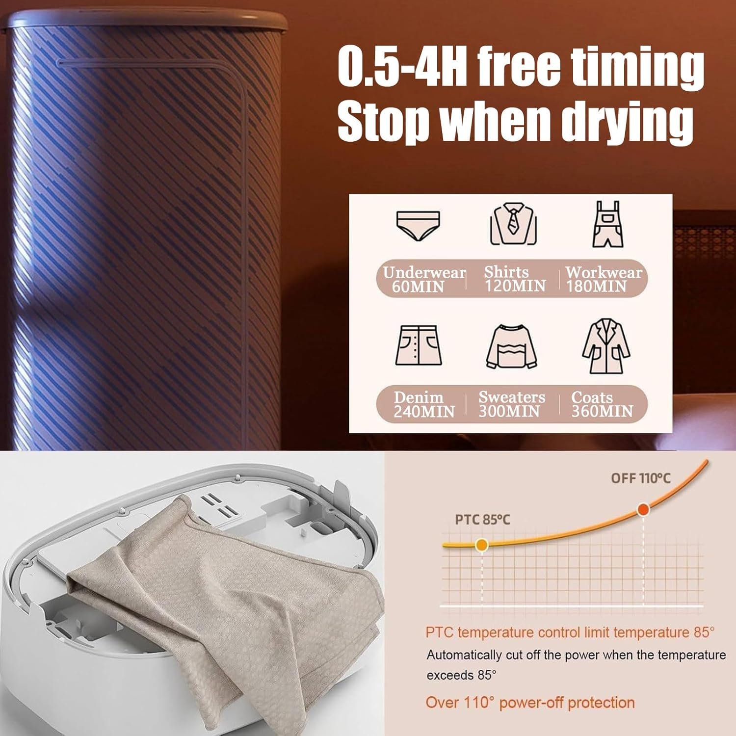 Electric Clothes Dryer, Portable Clothes Dryer for Apartments- 1000W Mini Foldable Electric Dryer with Remote Control for Travel and Small Spaces - Image 5