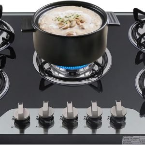 5 Burner Gas Cooktops, 30In Built in Kitchen Stove Top Gas Cooktop, Glass Cooktop, Gas Stoves, Kitchen Frying Equipment for Homes Kitchen/Restaurant Cook (Without Extinguishing Protection)