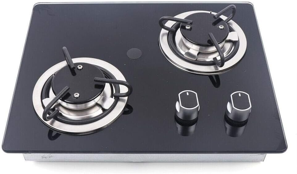 Gas Stove Gas Cooktop Camper RV Boat Caravan Burner LPG Gas Hob Cooktop With Tempered Glass 5.0x11.8x2.8 inch - 2 Burner (GR-B003)