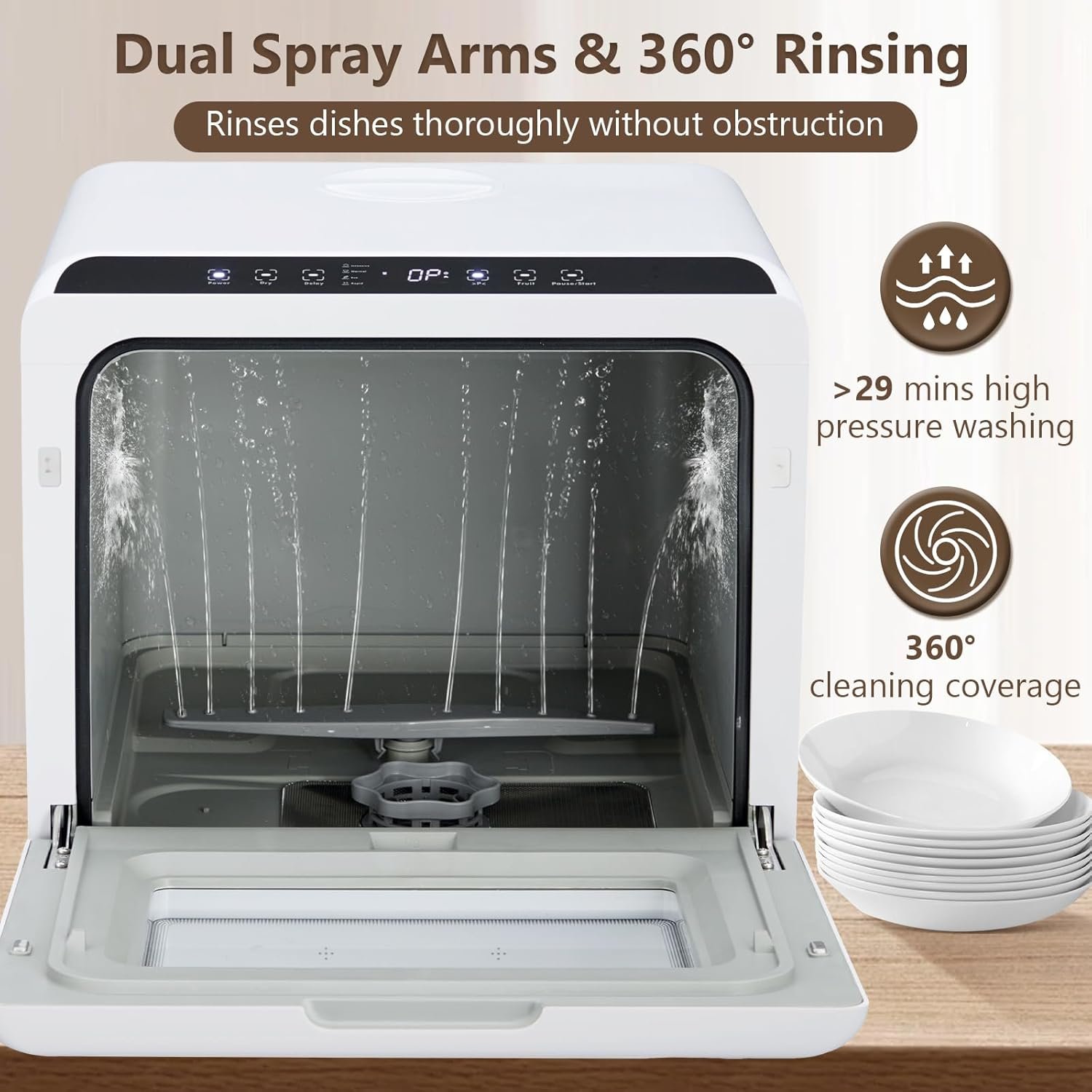 Countertop Dishwasher, Portable Dishwashers for RVs & Apartments Mini Dishwasher with 4.5L Water Tank, 5 Programs, Dual Sprays,149℉ High Temp & PTC Hot Air Dry - Image 4