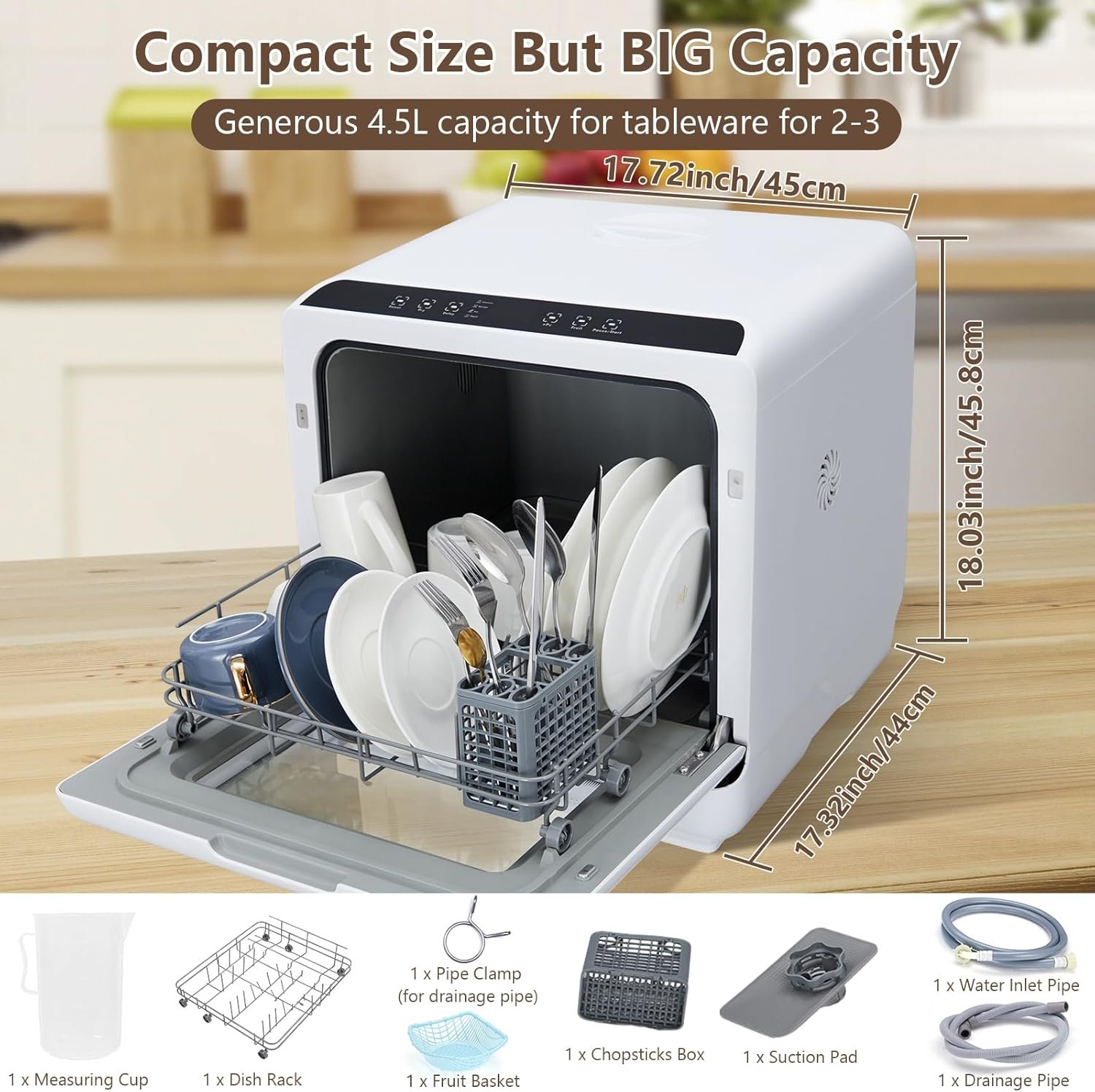 Countertop Dishwasher, Portable Dishwashers for RVs & Apartments Mini Dishwasher with 4.5L Water Tank, 5 Programs, Dual Sprays,149℉ High Temp & PTC Hot Air Dry - Image 5