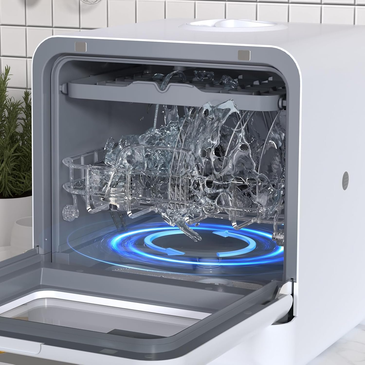 Portable Dishwasher with 5L Water Tank, Mini Dishwasher Countertop, Automatic Smart Countertop Dishwasher with 5 Washing Programs, Air-Dry Function and LED Light, No Hookup Needed, 3-Spray A - Image 4