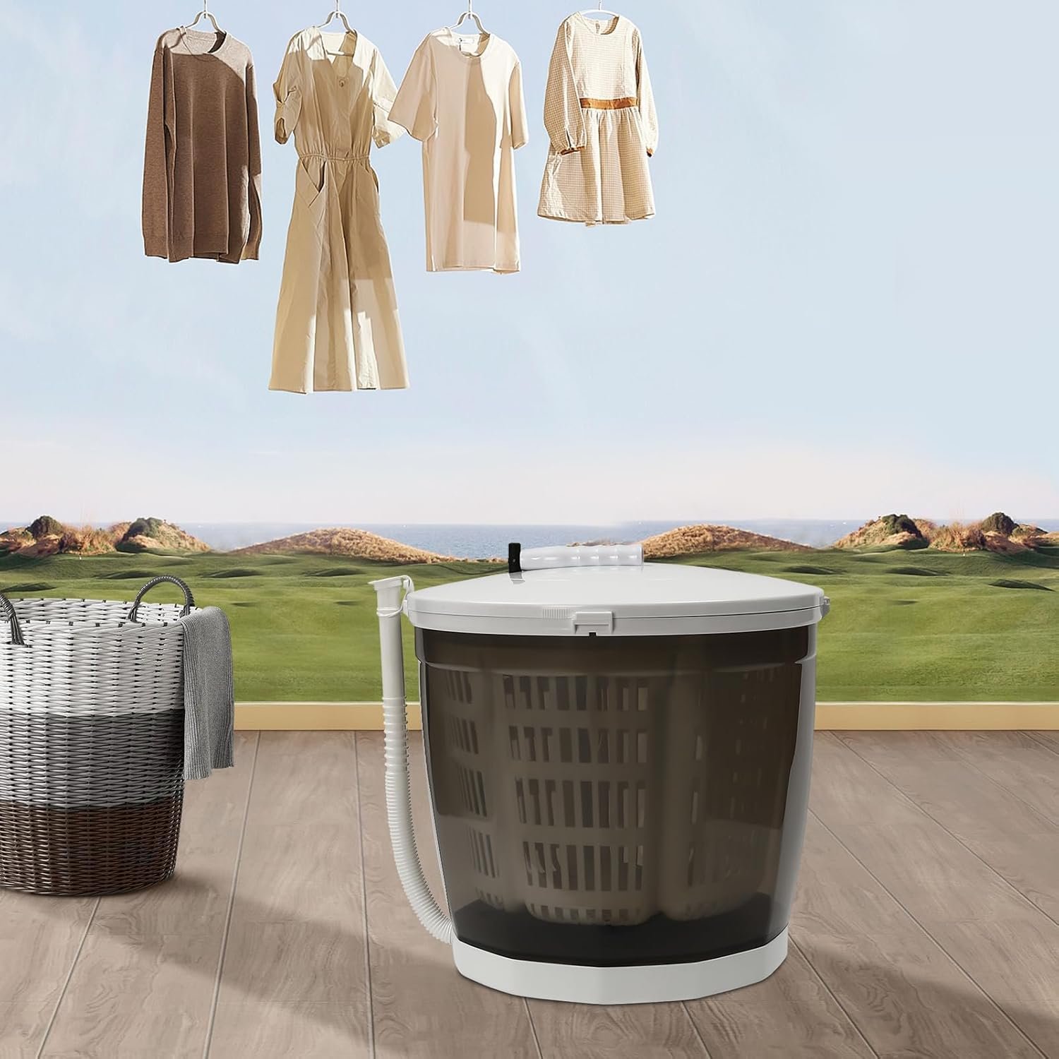 Portable Washing Machine, 2 in 1 Mini Manual Washing Machine, Compact Clothes Spin Dryer, Traveling Outdoor Washer Spin Dryer - Image 3