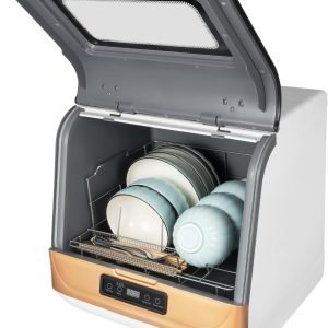 CNCEST Countertop Dishwasher Kitchen Portable Mini Dish Washer Countertop Automatic Dishwasher Deep Cleaning 5-Liter Compact Portable Countertop Dishwasher 360° Streak-Free Deep Cleaning, white,gold