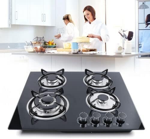 23” Built-in Gas Cook Cooktop Stove, 4 Burner NG/LPG Gas Hob Cooktop Electronic Ignition High-Power Gas Stove Countertop Tempered Glass Easy to Clean Cooker - Image 3