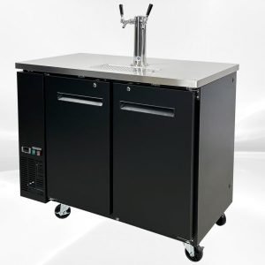 Beer Keg Dispenser Kegerator, Commercial ETL NSF Fridge Cooler, 2 half Barrels 2 Tap, 2 Half Keg, 1 Tower Stainless Steel 48" W