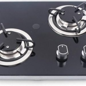 15 Inch 2 Burners Gas Stove, Gas Hob Cooktop, Black Tempered Glass Panel Built-in LPG Countertop Gas Stove, Outdoor Grill Camping Stoves Station, Gas Cooker for RV Camper Caravan Apartments