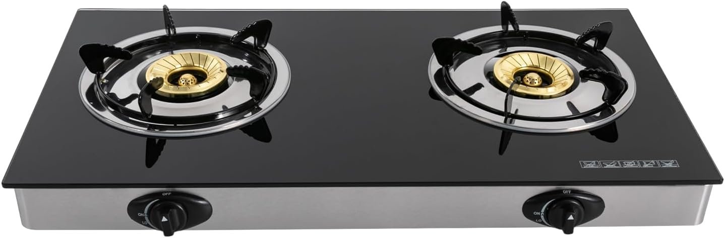 DYRABREST 28" Gas Stove 2 Burners Countertop Gas Stove Cooktop Portable Stainless Steel Propane Stove Auto Ignition LPG Stove Dual Burner Camping Stove for RV, Outdoor Kitchen Apartment - Image 2