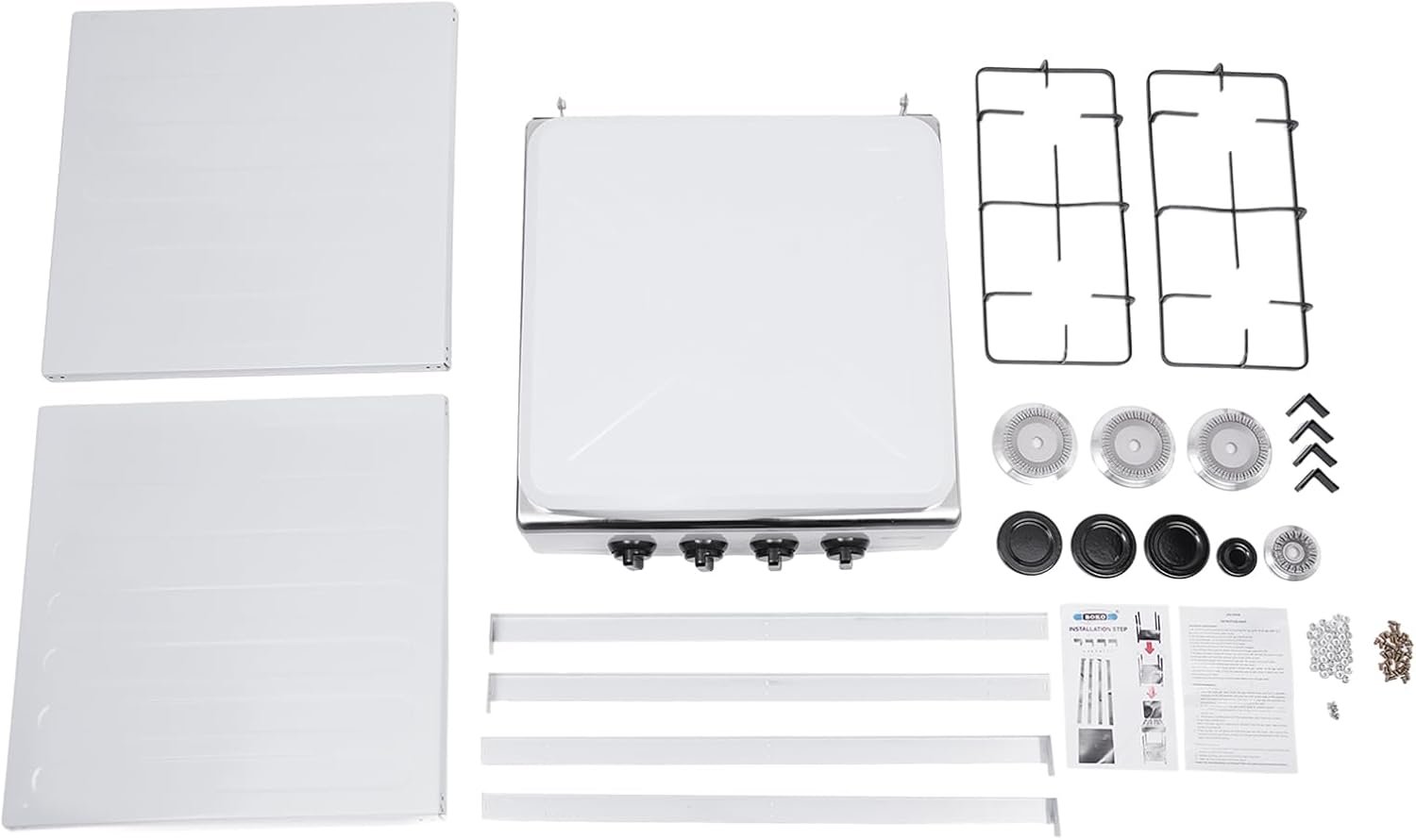 Outdoor Natural Gas Stove,4-Burner Cooking Iron Gas Stove Set With Double storage shelves,Independent Control,Freestanding Commercial Restaurant Gas Stove for camping, traveling, picnicking(White) - Image 8